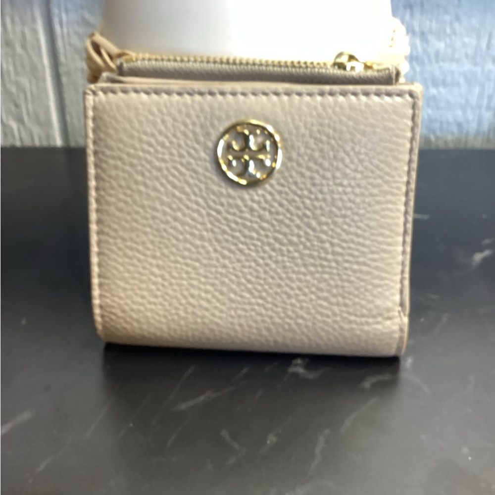 Tory Burch Tan Wallet with Gold Logo